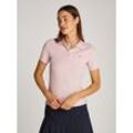 Poloshirt TOMMY HILFIGER "1985 Slim Fit Pique Premium", Damen, Gr. L (40), foggy pink, Piquu00e9, Obermaterial: 96% Baumwolle, 4% Elasthan, unifarben, casual, slim fit hüftlang, Kurzarm abgesteppt, Shirts, mit Logostickerei, mit Seitenschlitzen