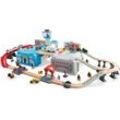 Spielzeug-Eisenbahn HAPE "Großstadtlandschaft Eisenbahn in Aufbewahrungsbox", bunt, Spielzeugfahrzeuge, KinderB:132cm H:37cm T:59cm, Holz, Kunststoff, Metall, B:132cm H:37cm T:59cm