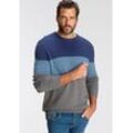 Rundhalspullover MAN'S WORLD, Herren, Gr. L (52/54), grau (blau, hellblau, grau), Feinstrick, Obermaterial: 50% Baumwolle, 50% Polyacryl, casual, normal, Rundhals, Langarm Rippstrickbündchen, Pullover, mit Blockstreifen