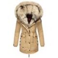 Wintermantel NAVAHOO "Sweety", Damen, Gr. M (38), beige, Obermaterial: 60% Polyester, 40% Baumwolle, Futter: 100% Polyester, Wattierung: 100% Polyester, Ärmelfutter: 100% Polyester, Kunstpelz: 90% Polyacryl, 10% Polyester, casual, figurbetont Po-bedeckend, Langarm Ärmel ohne Ärmelschlitz Rippstrickbündchen, Mäntel, Winterparka mit 2 Kunstpelz-Kapuzen