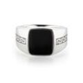 Fingerring BRUNO BANANI "Schmuck Geschenk Silber 925 Herrenring Siegelring Mäander Onyx" Gr. 63, silber (silberfarben, schwarz, schwarz), Fingerringe, Herren, 63, Silber 925 (Sterlingsilber), 14,2mm, mit Onyx