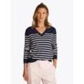 V-Ausschnitt-Pullover TOMMY HILFIGER, Damen, Gr. M (38), blau (schwarz night navy, ivory petal stp), Feinstrick, Obermaterial: 67% Baumwolle, 33% Polyamid, gestreift, Basic, regular fit hüftlang, V-Ausschnitt, Langarm eingesetzt Rippstrickbündchen, Pullover, mit Logo-Stickerei