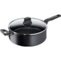 Schmorpfanne TEFAL "Hard Titanium Pro", schwarz, B:29,4cm H:9,5cm L:53,8cm Ø:28cm, Pfannen, Induktionspfanne, Temperaturanzeiger, Made In France, Glasdeckel,28 cm