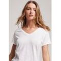 V-Shirt SUPERDRY "STUDIOS SLUB EMB VEE TEE" Gr. M, weiß (optic), Damen, Single Jersey, Obermaterial: 60% Baumwolle, 40% Lyocell, unifarben, Shirts, strukturiertes T-Shirt mit V-Ausschnitt und Stickerei