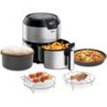 TEFAL Heissluftfritteuse "EY401D.HERO Easy Fry Deluxe", silber (silberfarben, schwarz), B:33cm H:39cm T:33cm, Fritteusen, mit Zubehör, Fassungsvermögen 1,4 kg, 8 automatische Programme