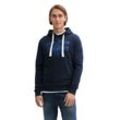 Hoodie TOM TAILOR, Herren, Gr. L, blau (schwarz navy blau), Obermaterial: 100% Baumwolle, bedruckt, casual, regular fit taillenbedeckt, ohne Ausschnitt, Langarm Rippbündchen, Sweatshirts, mit Logo Print