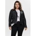 Lederimitatjacke ONLY CARMAKOMA "CAREMMY FAUX LEATHER BIKER", Damen, Gr. 42, schwarz, Web, Obermaterial: 50% Polyurethan, 50% Viskose, beschichtet, figurbetont kurz, Jacken