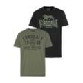 T-Shirt LONSDALE "BANGOR", Herren, Gr. 5XL (72/74), grün (khaki, schwarz), Single Jersey, Obermaterial: 100% Baumwolle, sportlich, Rundhals, Kurzarm, Shirts