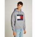 Hoodie TOMMY JEANS "TJM MELANGE FLAG HOODIE", Herren, Gr. S, grau, Sweatware, Obermaterial: 78% Baumwolle, 22% Polyester, meliert, casual, normal hüftlang, Langarm Rippbündchen, Sweatshirts, mit großem Logo