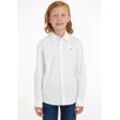 Langarmhemd TOMMY HILFIGER "SOLID STRETCH POPLIN SHIRT L/S" Gr. 3/98, N-Gr, weiß, Jungen, Web, Obermaterial: 98% Baumwolle, 2% Elasthan, Hemden Festliche Hemden, Kinder Kids Junior MiniMe