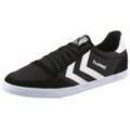 Sneaker HUMMEL "Slimmer Stadil Canvas Low", Gr. 37, schwarz-weiß (schwarz, weiß), Veloursleder, Textil, sportlich, Schuhe Retrosneaker Sneaker low Skaterschuh