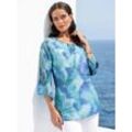 Longbluse HEINE, Damen, Gr. 40, ozean, royalblau, bedruckt, 100% Polyester, gemustert, Batikmuster, mehrfarbig, bedruckt, Rundhals, 3/4-Ärmel, Blusen