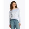 Strickpullover TOMMY HILFIGER "CO JERSEY STITCH BOAT-NK SWEATER" Gr. L (40), breezy blau, ivory petal stp, Damen, Strick, Obermaterial: 67% Baumwolle, 33% Polyamid, gestreift, Pullover, mit Tommy Hilfiger Logo-Flag am Ärmel