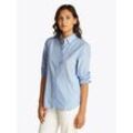 Hemdbluse TOMMY JEANS "TJW REG PINSTRIPE POPLIN SHIRT", Damen, Gr. M (38), sugarplum blau, Popeline, Obermaterial: 100% Baumwolle, gestreift, casual, regular fit hüftlang, Langarm Ärmel mit Ärmelschlitz 1-Knopf-Manschette, Blusen, mit Nadelstreifen, Logostickerei