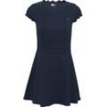 Skaterkleid TOMMY JEANS "TJW BABYLOCK F&F DRESS EXT", Damen, Gr. L (40), N-Gr, blau (schwarz night navy), Jersey, Obermaterial: 95% Baumwolle, 5% Elasthan, unifarben, feminin, ausgestellt mini, Rundhals, Kurzarm Rollkante, Kleider, mit Babylock