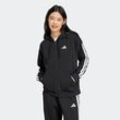 Kapuzensweatshirt ADIDAS SPORTSWEAR "W 3S FL FZ HD", Damen, Gr. L, schwarz-weiß (schwarz, weiß), Obermaterial: 55% Baumwolle, 36% Polyester, 9% Viskose, sportlich, Sweatshirts