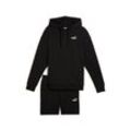 Trainingsanzug PUMA "SHORT HOODED RELAXED SWEAT SUIT 7" TR OP", Damen, Gr. S, schwarz (puma schwarz), Sweatware, Obermaterial: 68% Baumwolle, 32% Polyester, unifarben, sportlich, relaxed fit, Sportanzüge