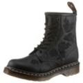 Schnürboots DR. MARTENS "Vonda Mon 8-Eye Boot", Damen, Gr. 36, schwarz, Leder, casual, Schuhe, Schnürschuh, Stiefelette mit monochromer Rosen-Stickerei