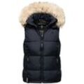 Steppweste MARIKOO "Eisflöckchen", Damen, Gr. S (36), blau (navy), Obermaterial: 100% Polyester / Innenmaterial: 100% Polyester / Kunstfell: 90% Polyacryl, 10% Polyester, Westen, warme Steppweste mit abnehmbarem Kunstfellkragen