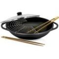 Wok KRÜGER "Aluguss Wok mit Glasdeckel LEIPZIG, 36 cm", schwarz, H:10cm Ø:36cm, Pfannen, hochwertige Antihaft-Versiegelung