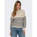 Strickpullover ONLY "ONLTOKYO L/S ZIP PULLOVER KNT NOOS" Gr. M (38), beige (pumice stone stripes:blau stripes), Damen, Strick, Rippstrick, Obermaterial: 79% Polyester, 13% Polyacryl, 5% Wolle, 3% Elasthan, gestreift, Pullover