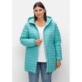 Steppjacke SHEEGO "Große Größen", Damen, Gr. 50, blau (aqua), Füllung: 100% Polyester;Obermaterial: 100% Polyester;Futter: 100% Polyester, unifarben, casual, figurumspielend lang, Langarm, Jacken, leicht wattiert, mit Kapuze