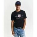 T-Shirt GANT "REG ARCHIVE SHIELD SS T-SHIRT", Herren, Gr. XL, schwarz, Jersey, Obermaterial: 100% Baumwolle, casual, regular fit hüftlang, Rundhals, Kurzarm abgesteppte Kante, Shirts, mit Logodruck auf der Brust