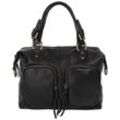 Henkeltasche FORTY, Damen, Gr. B/H/T: 39cm x 32cm x 13cm onesize, schwarz, Leder, glänzend, beschichtet, Taschen, echt Leder, Made in Italy