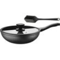 Wok PINTINOX "Pro", schwarz (schwarz, transparent), Ø:30cm, Pfannen, 3-lagige Antihaftbeschichtung, Induktionsgeeignet, inkl. Woklöffel