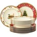 Tafelservice SELTMANN WEIDEN "Teller Set Weihnachten, Advent, Geschirr-Set Marie-Luise", beige (elfenbeinfarben), 12 tlg., Porzellan, Geschirr-Sets, mit weihnachtlichem Dekor, Made in Germany, 12 Teile, für 6 Personen