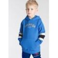 Kapuzensweatshirt KANGAROOS "für kleine Jungen", Jungen, Gr. 104/110, blau (royalblau), angeraute Sweatware, Obermaterial: 100% Baumwolle. Einsatz: 65% Polyester, 35% Baumwolle. Kapuzenfutter: 100% Baumwolle, bedruckt, sportlich, Basic, Langarm Rippbündchen, Sweatshirts, Langarm mit Rippbündchen, Basic-Passform