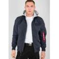 Bomberjacke ALPHA INDUSTRIES "MA-1 TT HOOD", Herren, Gr. M, blau (rep blau), Web, Obermaterial: 100% Nylon. Futter: 100% Nylon. Kapuze: 75% Baumwolle, 25% Polyester, unifarben, modisch, schmal, Rundhals, Langarm Rippbündchen, Jacken