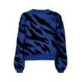 Strickpullover PULZ JEANS "Strickpullover PZAsta", Damen, Gr. XL, blau (blau, schwarz animal), Obermaterial: 58% Polyacryl PAN. 24% Polyamid PA. 13% Wolle WO. 5% Elasthan EL., casual, normal, Rundhals, Pullover