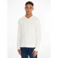 V-Ausschnitt-Pullover TOMMY HILFIGER "PIMA ORG CTN CASHMERE V NECK", Herren, Gr. XL, weiß (ivory), Obermaterial: 92% Baumwolle, 8% Kaschmir, casual, V-Ausschnitt, Langarm, Pullover