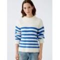 Oui Pullover Damen Wolle gestreift, weiß