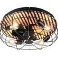 LEONIQUE Deckenleuchte "Nilux mit Ventilator, Deckenventilator mit Licht exkl 4x E27 max 10W", schwarz (schwarz matt), Ø 48,0cm H: 17,5cm, Lampen, Holzstreifen Optik Akustikpaneel, Fernbedienung, 3 Stufen + Timer