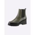 Stiefelette HEINE, Damen, Gr. 35, schwarz (khaki, schwarz), Leder, Glattleder, Rindsleder, modisch, Schuhe