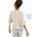 Rundhalspullover LASCANA, Damen, Gr. 32/34, beige (creme), Strick, Obermaterial: 50% Viskose, 28% Polyester, 22% Polyamid, unifarben, casual, figurumspielend hüftlang, Rundhals, Langarm Fledermausärmel, Pullover, mit Zierknöpfen hinten, lockerer Strickpullover