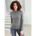 Stehkragenpullover CASUAL LOOKS "Pullover", Damen, Gr. 36, grau (grau, meliert), 50% Baumwolle, 50% Polyacryl, meliert, unifarben, figurumspielend, Langarm, Pullover