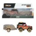 Toi-Toys 21452A - Metal World Spielzeugauto - Jeep 4x4 mit Wohnwagen und Rückzugsfunktion Wohnmobil