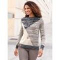 Stehkragenpullover CASUAL LOOKS "Pullover", Damen, Gr. 36, grau (taupe, schwarz, meliert), 50% Baumwolle, 50% Polyacryl, meliert, gemustert, mehrfarbig, Langarm, Pullover