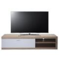 TV-Rack MCW-L33, TV-Board Fernsehtisch Lowboard TV-Schrank Kommode, Holz 43x180x41cm Staufach, Eiche-Optik, weiß