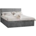 Boxspringbett mit bettkasten und topper trento, ohne Bein stoff Plüsch Cord 200x200 cm Dunkelgrau