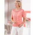 Rundhalspullover CLASSIC "Ajour-Pullover", Damen, Gr. 38, grapefruit, ecru, meliert, 65% Baumwolle, 35% Polyacryl, meliert, Kurzarm, Pullover