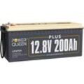 Power Queen - 12V 200Ah plus Batterie Lithium Akku LiFePO4, 4000+ Zyklen, integriertes 200A bms, 2560W Ladeleistung, perfekter Ersatz für Blei-Säure,