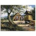 Wandbild ARTLAND "Idyllische Farm mit Hühnern und Ziegen", grün, B:120cm H:90cm, Canvas, Leinwand, Bilder, als Leinwandbild, Poster in verschied. Größen