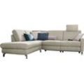 Ecksofa 3C CANDY "Mainau modern und elegant, mit gutem Sitzkomfort, L-Form", grau (platin), B:257cm H:89cm T:220cm, Struktur ( 100% Polyester), Luxus-Microfaser weich: 98% Polyester, 2% Nylon, , Struktur weich (mit Wasser zu reinigen): 16% Baumwolle, 79% Polyester, 5% Polyacryl, Sofas, wahlweise mit elektrischer Relaxfunktion, Federkern