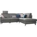 Ecksofa 3C CANDY "Mainau modern und elegant, mit gutem Sitzkomfort, L-Form", grau, B:257cm H:89cm T:220cm, Struktur ( 100% Polyester), Luxus-Microfaser weich: 98% Polyester, 2% Nylon, , Struktur weich (mit Wasser zu reinigen): 16% Baumwolle, 79% Polyester, 5% Polyacryl, Sofas, wahlweise mit elektrischer Relaxfunktion, Federkern