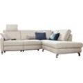 Ecksofa 3C CANDY "Mainau modern und elegant, mit gutem Sitzkomfort, L-Form", weiß, B:257cm H:89cm T:220cm, Struktur ( 100% Polyester), Luxus-Microfaser weich: 98% Polyester, 2% Nylon, , Struktur weich (mit Wasser zu reinigen): 16% Baumwolle, 79% Polyester, 5% Polyacryl, Sofas, wahlweise mit elektrischer Relaxfunktion, Federkern