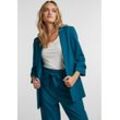 Blusenblazer PIECES "PCBOSELLA 3/4 BLAZER NOOS", Damen, Gr. S (36), blau (deep lagoon), Web, Obermaterial: 79% Polyester, 16% Viskose, 5% Elasthan, unifarben, casual, slim fit hüftbedeckend, 3/4-Ärmel, Blazer, mit Faltendetail am Ärmel